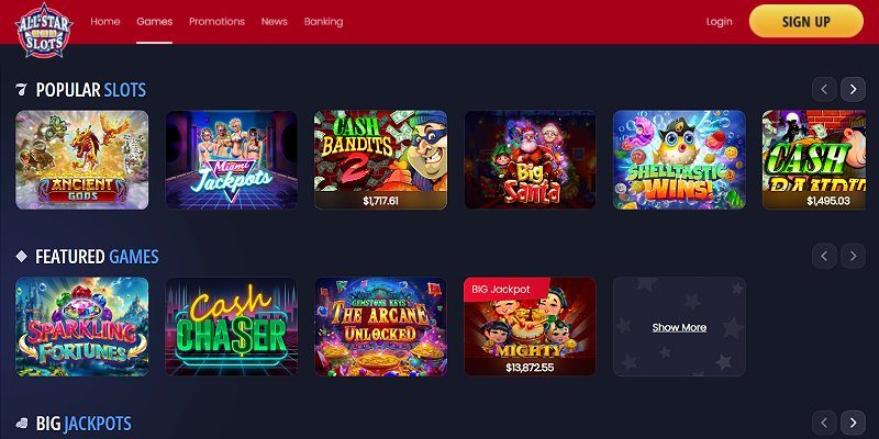 All Star Slots casino lobby screenshot